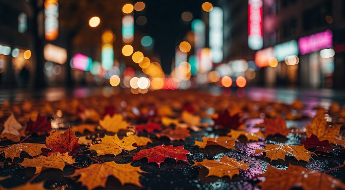 젖은 낙엽 위 반사 — 9월에서 10월로